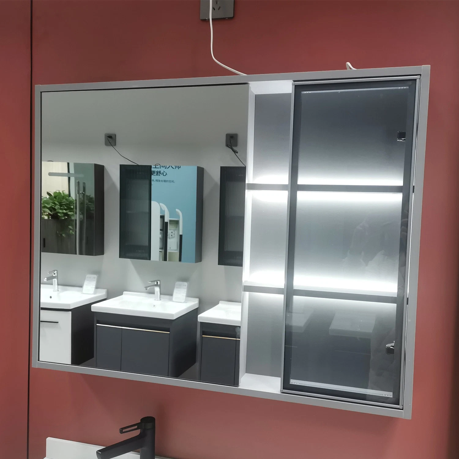 Diseño de lujo 1000mm de las unidades de la vanidad del Panel de Madera colgado en la pared armario Muebles de baño con una sola cuenca piedra sinterizado