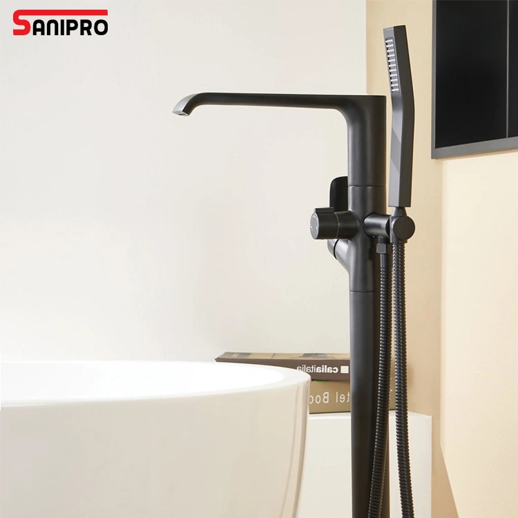 Sanipro Luxury Brass Waterfal Floor Stand Faucet Bathroom Bathtub Shower Set