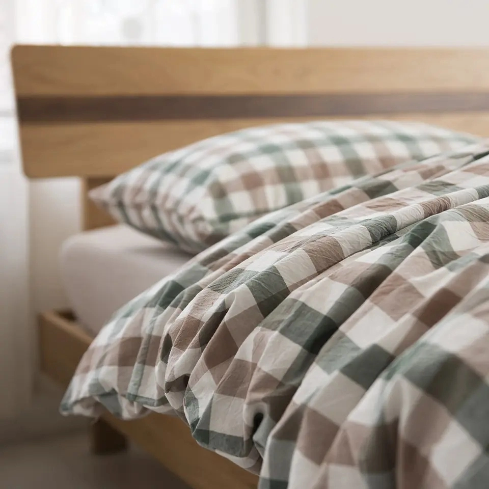 Unmarkiert gewaschen Baumwolle vier-Stück Baumwolle Bed and Breakfast Hotel Qualität Bettbezug Aus Baumwolle Mit Karomuster