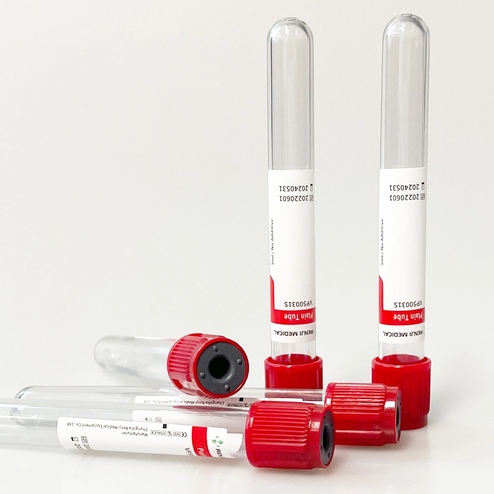 Tubo de extracción de sangre normal desechable con tapón rojo al vacío ISO CE