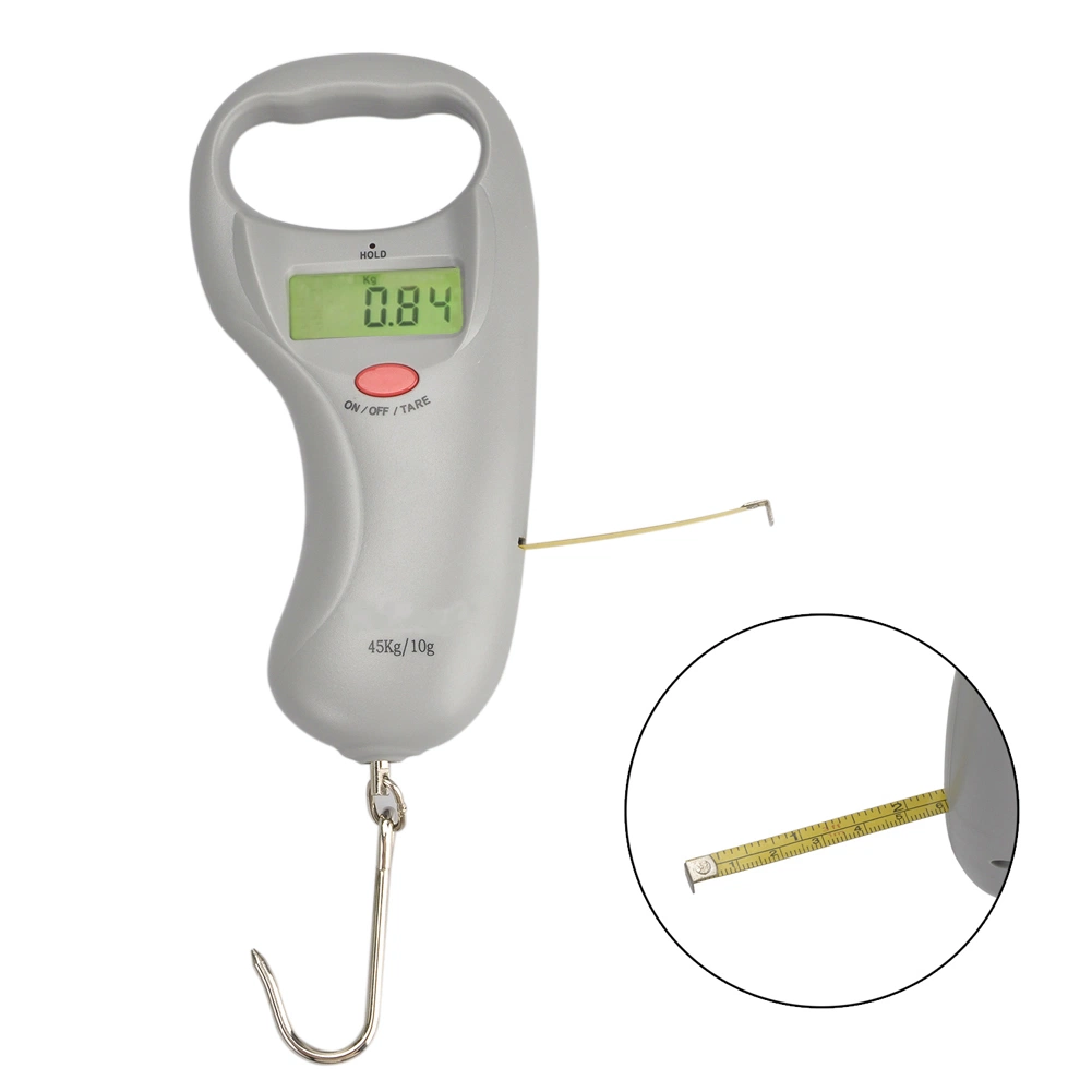 45kg/10g Fishing Equipment Hanging Luggage Weighing Scale with 1m Tape Measure Multi-Function Portable