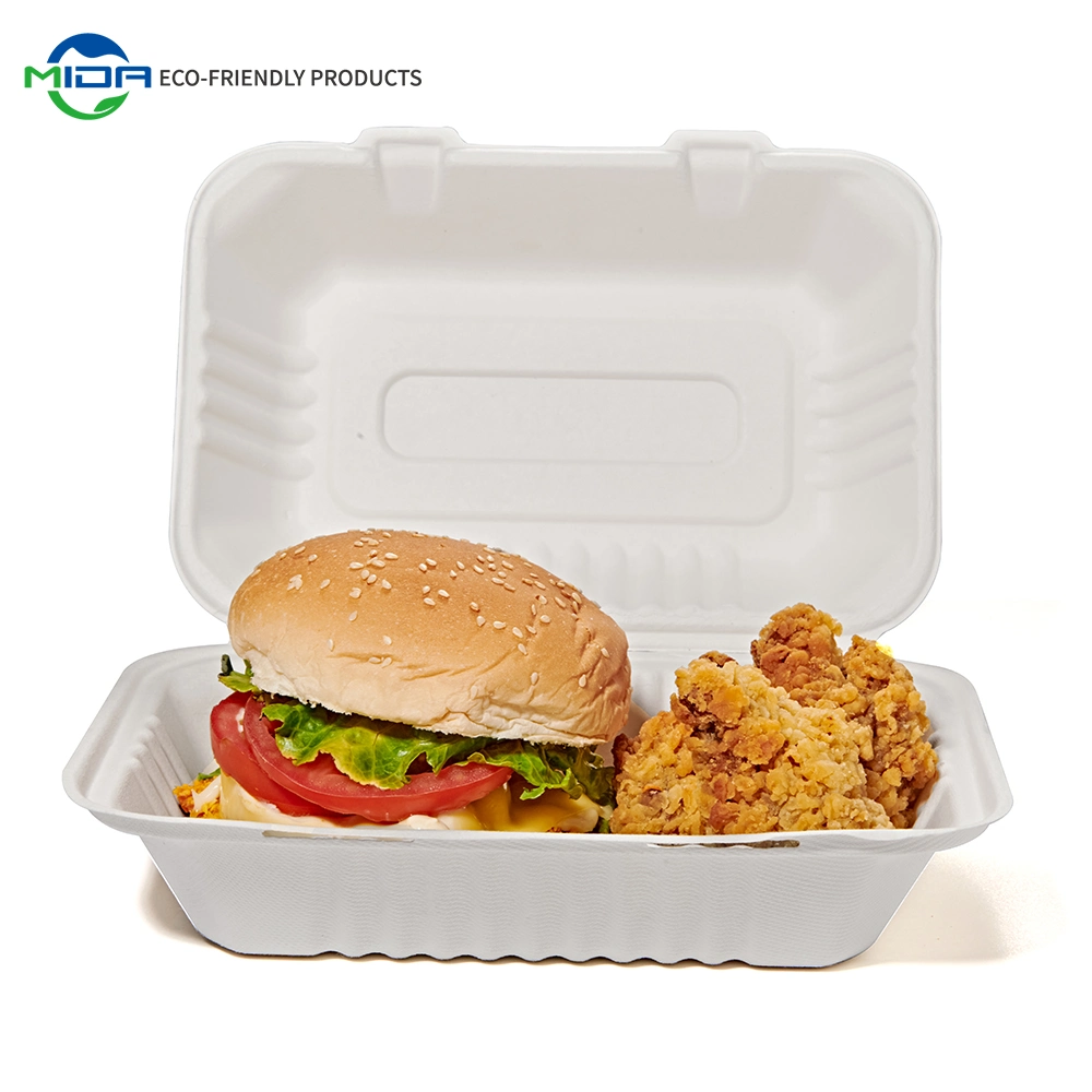 Desechables biodegradables de bagazo de caña de azúcar de comida para llevar la comida rápida de pasta de almeja contenedor Fiambrera