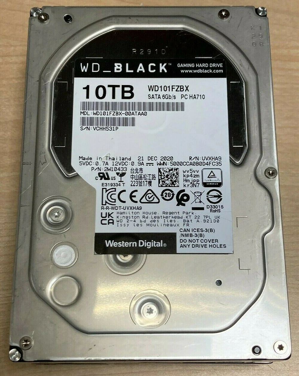 Disco duro negro Western Digital 10TB SATA de 7200 rpm Disco duro 6Gb/S 256m (WD101FZBX) WD SSD/HDD