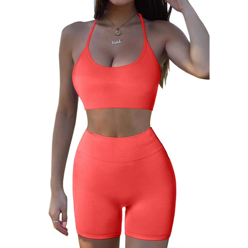 New Fashion Seamless Butt Lift Workout Apparel for Women, 2 Piece Cute Shorts Set Sexy Exercise Yoga Sports Bra High Waist Biker Shorts Summer Running Outfits