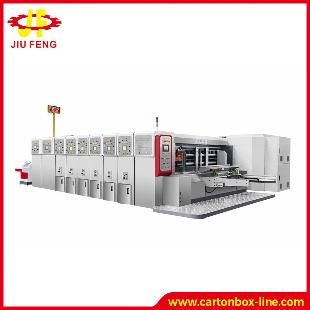 Four Colors Automatic High Speed Flexo Printer Slotter Die-Cutter Machine (Roller to Roller, Top Printing) Work Order Computerized Setup Easy Precise