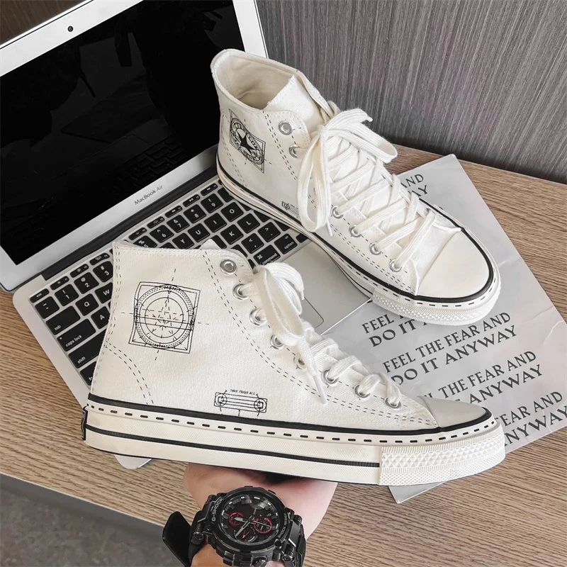 Couples Thick Sole Mens Canvas Ladies Vulcanized Footwear Women's High Top Shoes