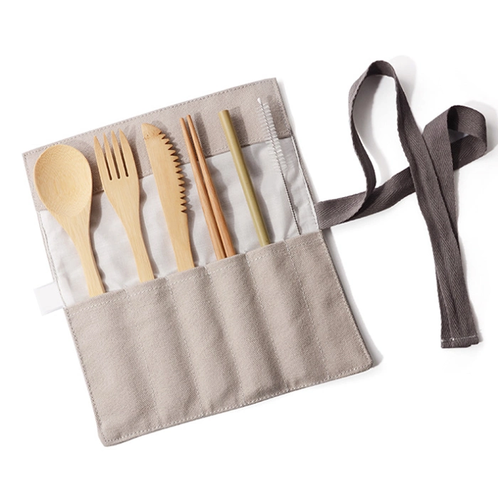 Wholesale 100% Natural Eco Friendly Reusable Bamboo Cutlery Travel Set with Pouch Bag Manufacturer