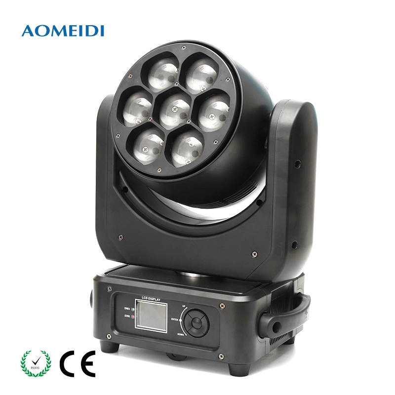 High Power 7PCS 40W RGBW Multichips Voice Control LED Zoom Moving Head Wash Light