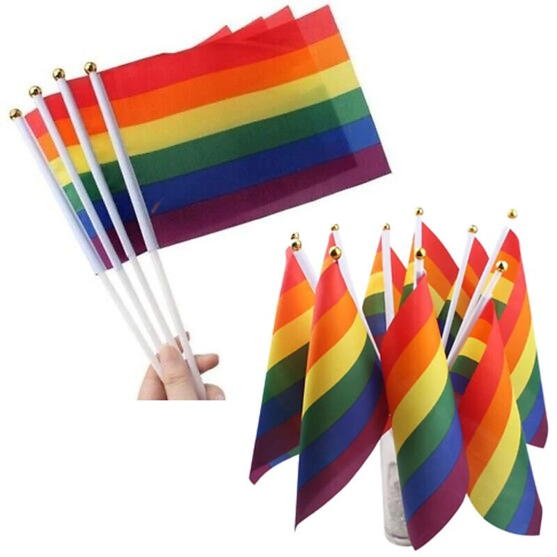 Aozhan مخصص الحجم الصغير شاك فلاغ بوليستر طباعة المثليين جنسيا برايد 14*21 سم يلوح بيدك بأعلام قوس قزح المحمولة