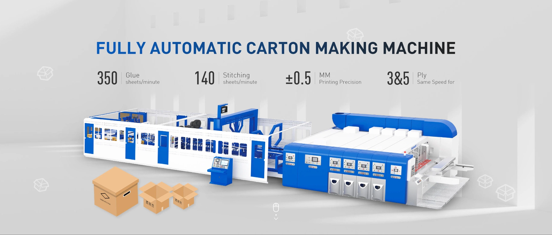 Automatic Carton Box Stapler + Printer Die-Cutter + Folder Gluer