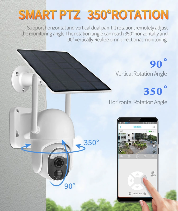 Solar Panel Battery Security Waterproof Outdoor PTZ CCTV Camera