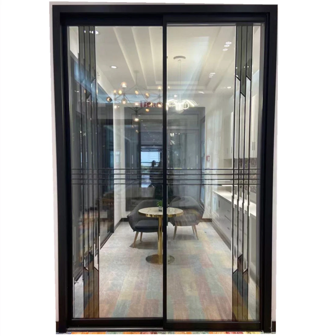 Aluminium Sliding Door Double Craft Glass with Grill Inside Glass for Book Room Office Partition Metal Door