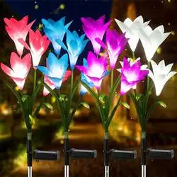 Hot Sale Outdoor impermeáveis Solar Garden Flower Lights Smart Cla Lily Rose Daisy flores com decoração Solar estaca Lights