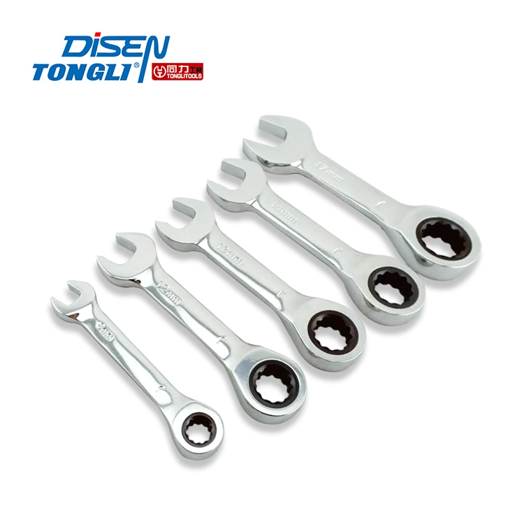 Extra Short 72-Tooth CRV Multifunctional Mirror Ratchet Semi-Automatic Fast Labor-Saving Wrench