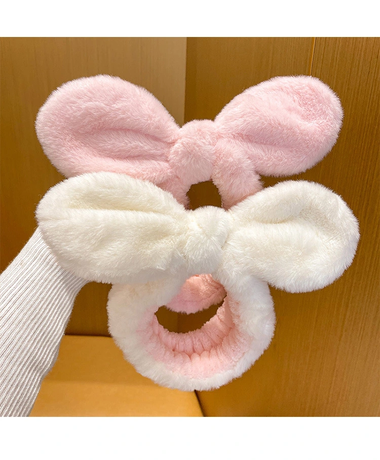 Personal Care OEM 4 Different Colors Coral Fleece Makeup Bath Hair Band Fluffy Bow Women Headband Hair Accessories