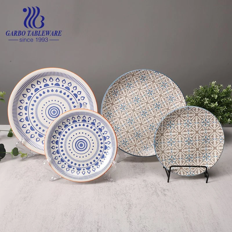 Elegant Hand Painting Ceramic Dinner Plates Bohemia Style Stoneware Plates Creative Pattern Serving Plate Stoneware Tableware Round Ceramic Flat Plate