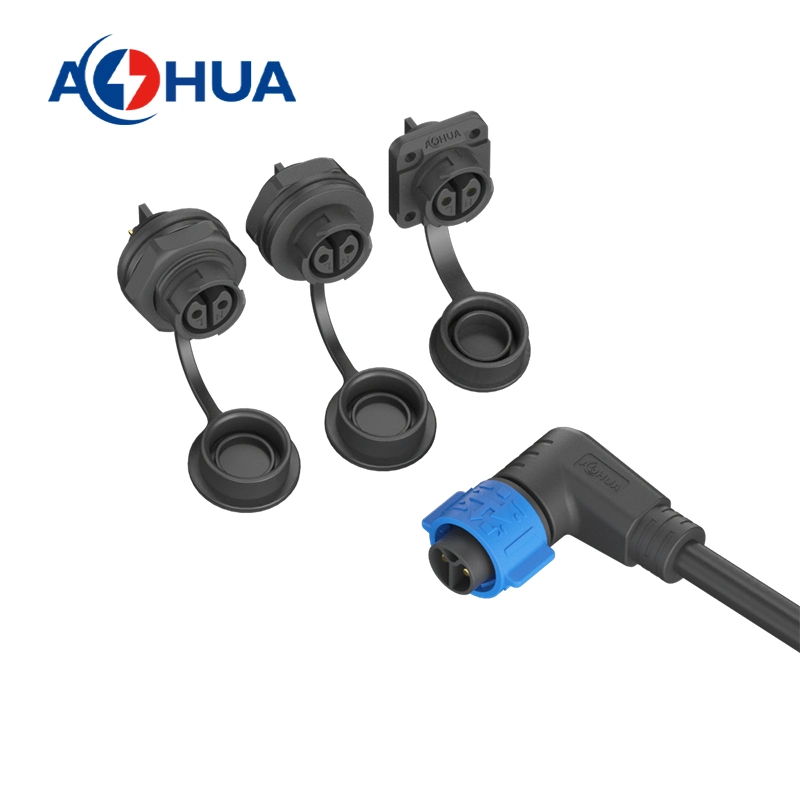 Aohua IP67 IP68 2pin Solder Wire Panel Mount Connector K20 Wire to Board Waterproof Female Front Panel Connector for LED Lighting Devices Junction Box