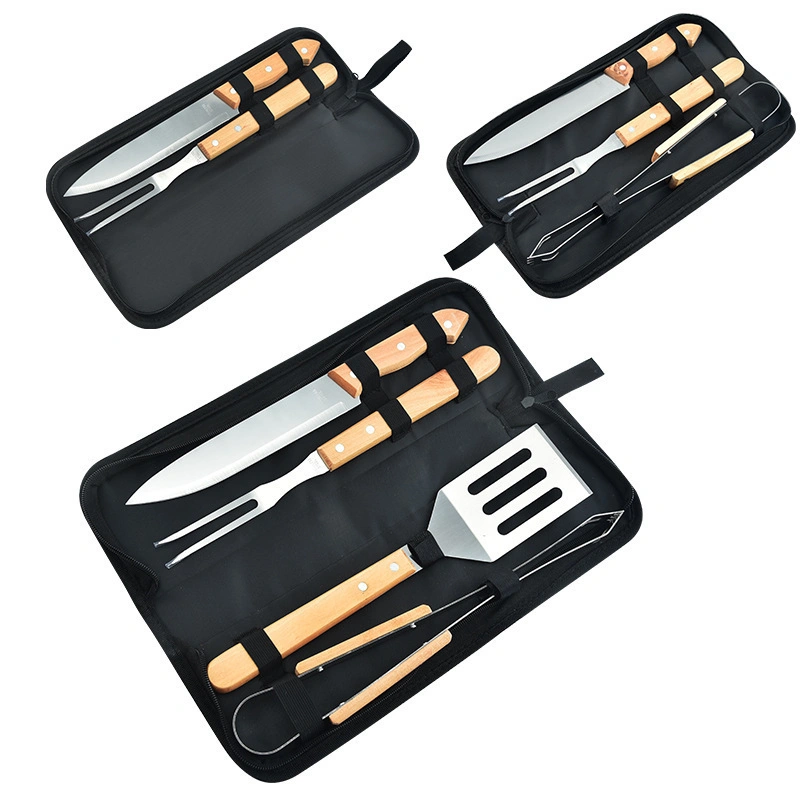 Grilling Accessories Kit with Portable Bag for Camping Extra Thick Stainless Steel Wooden Handle BBQ Utensils