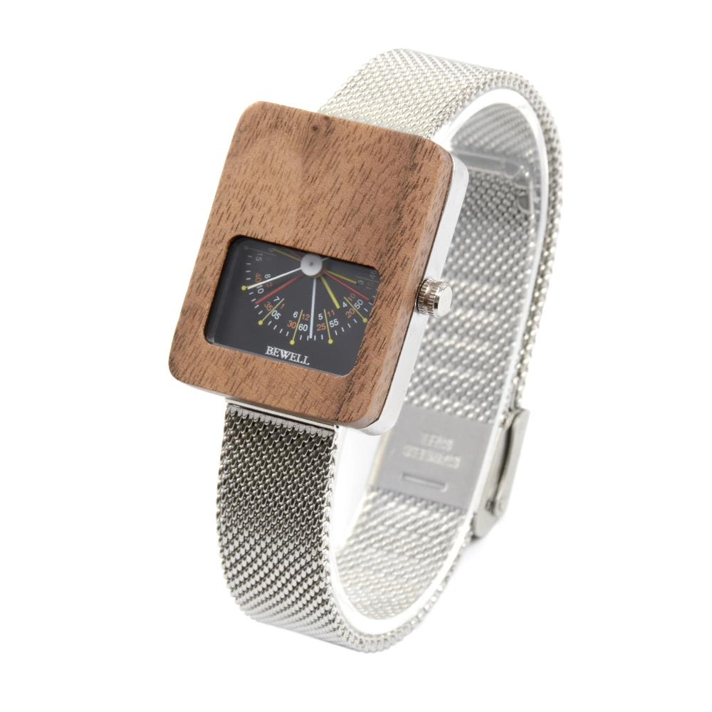 Bewell Fashion Square acero IPS&amp;Wood reloj con movimiento japonés