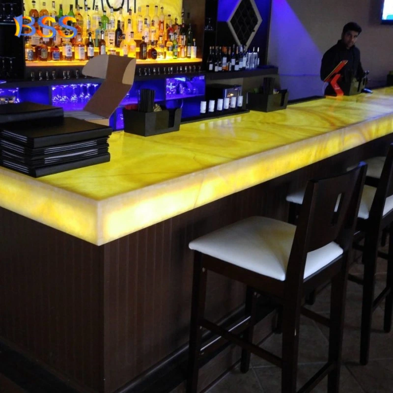 Hotel Restaurant Bar Counter Design Custom Built Onyx LED Stone Translucent Marble Modern Bar Counter Restaurant