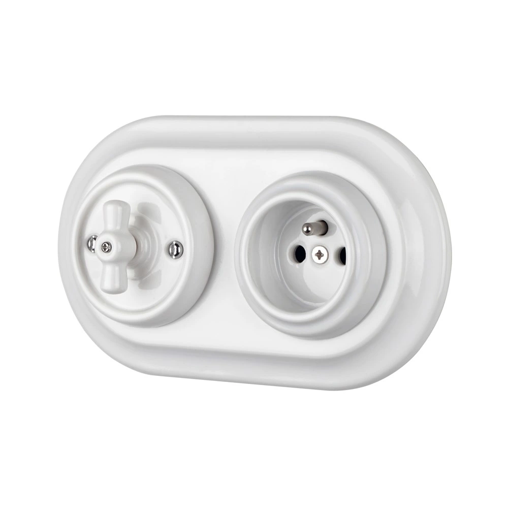 White Porcelain Rotating Switch Ceramic Wall Switch with 2 Holes Porcelain Frame