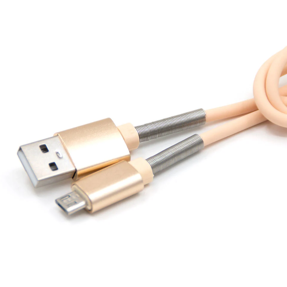 TPE Material Spring USB Fast Charging Data Cable with Metal Protection 1m for All Mobile Phones