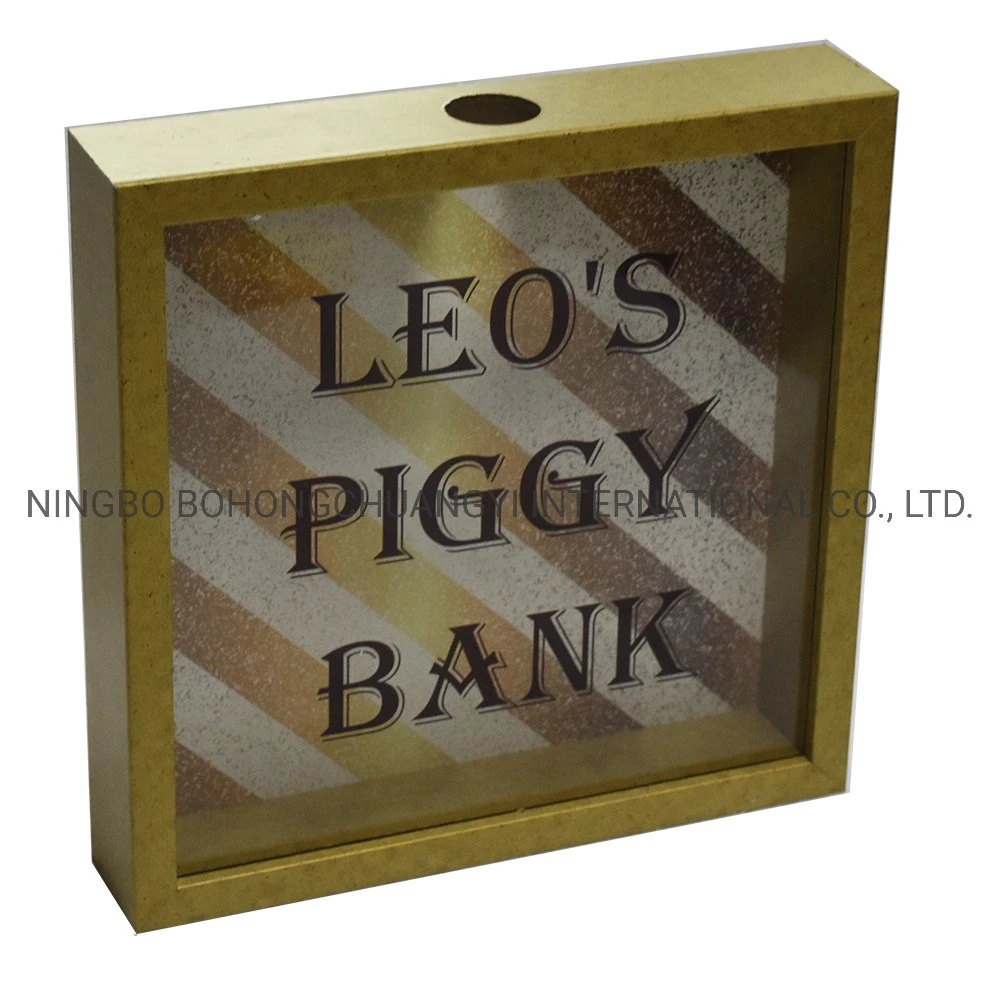 Gold Frame Shadow Box Adult Piggy Bank Decorative Wooden Frame, Coin Bank Money Bank