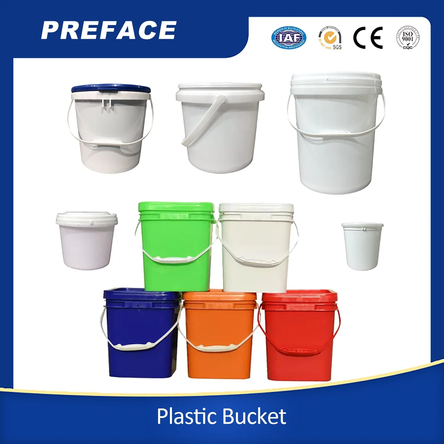 Support Free Sample Food Grade PP 5L 10L 15L 20L 5 Gallon Plastic Bucket with Lid and Handle.