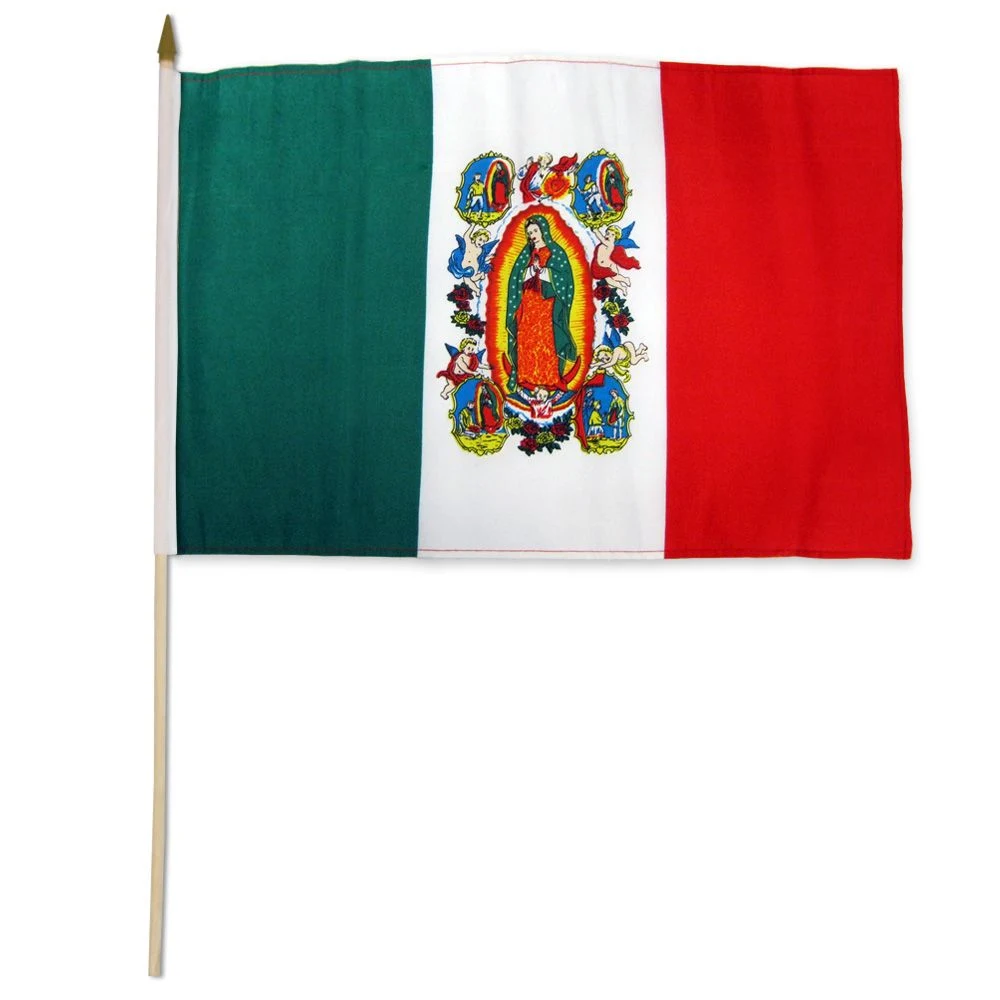 Bandeira de bandeira de bandeira de mão Lady of Guadalupe 12X18in Para a mesa