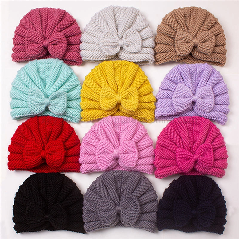 2023 New Fashion Wholesale/Supplier Baby Turbans Infant Girls Beanie Hat Winter Hospital Nursery Beanie Cap Baby Turban Bow