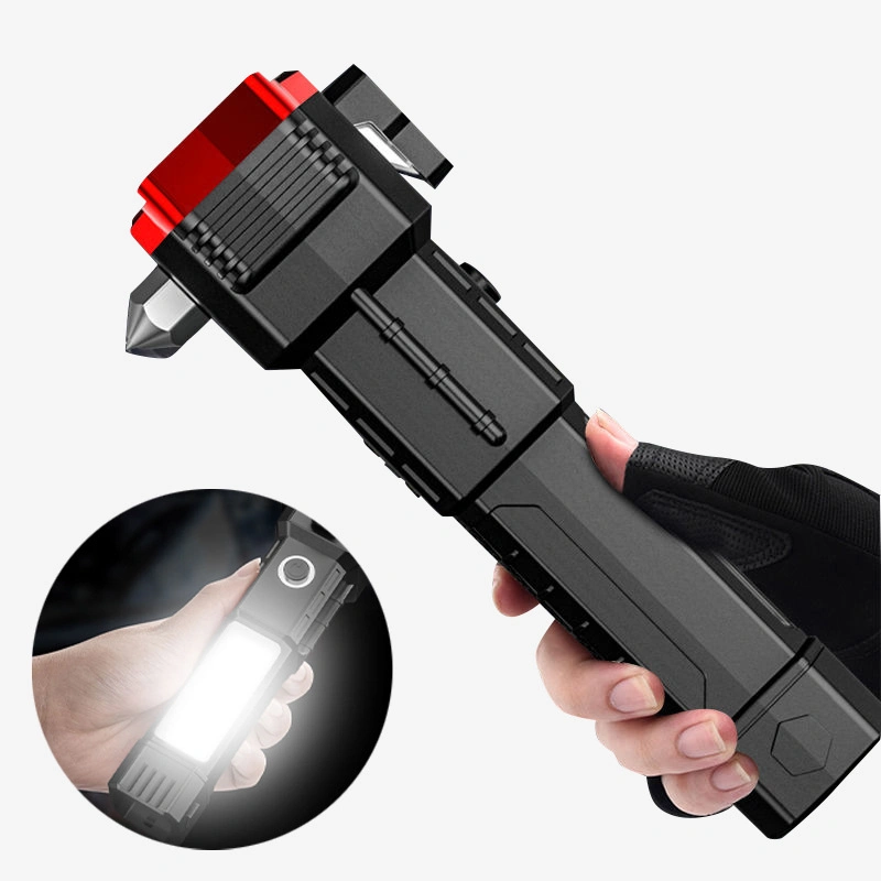 LED Flash Torch Light Outdoor Car Safety Hammer Charger Self Defensive Flashlight