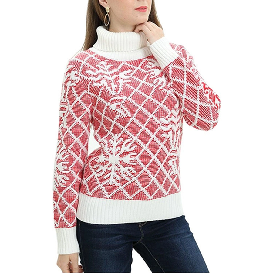 Nuevo diseño Pullover de invierno Turtleneck Mujer Suéter de punto personalizado largo Sleeve Sweaters de Navidad para mujer