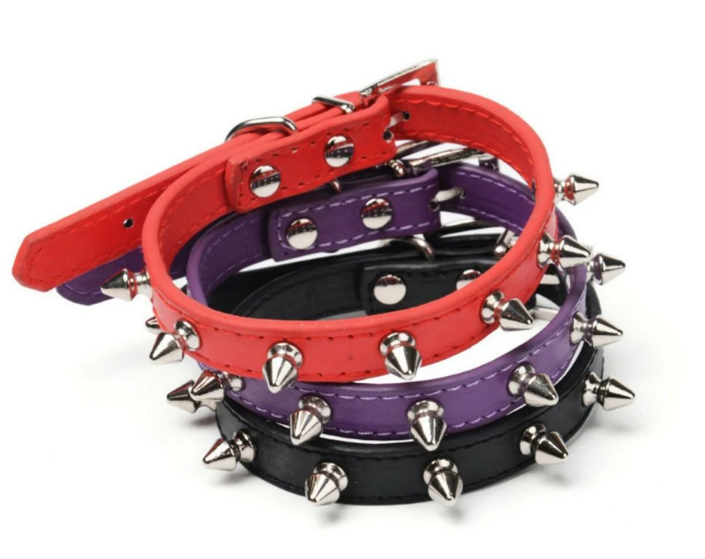 Plain PU Row of Nails Pet Collar