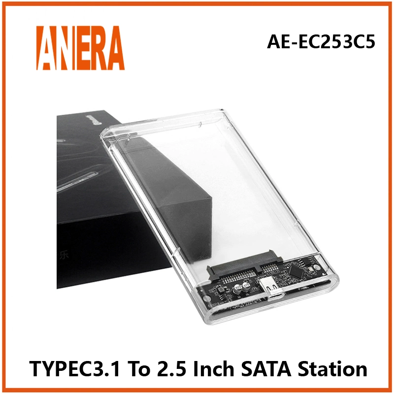 Hot Selling Transparent USB3.0 Type-C 3.1 to SATA HDD Enclosure for 2.5 Inch SATA HDD SSD