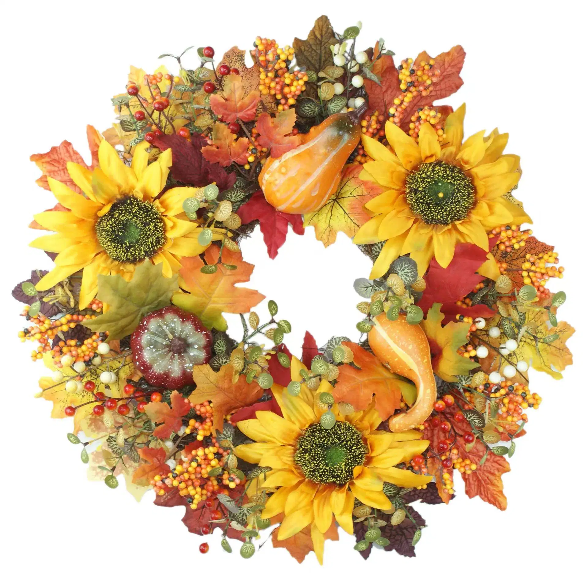 Harvest Halloween Yellow Maple Leaves Autumn Wreath Artificial Pumpkin Wreath