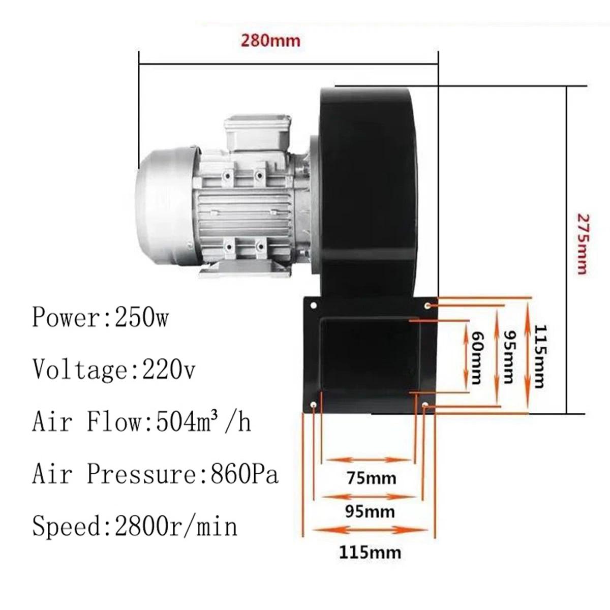 220V AC Entrada única Industrial Ventilador centrífugo Escape Ventilador para Ventilación hospitalaria