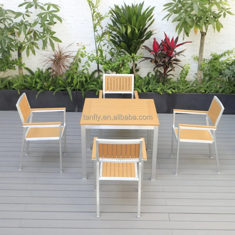 Modern Outside Plastic Wood Furniture Outdoor Table and Chair Set Patio Garden Aluminum Furniture Sets