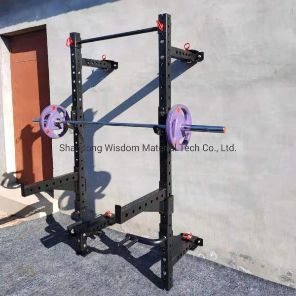 Gym Equipment Wall Mount Folding Squat Power Rack with J-Hooks and Spotter Arms