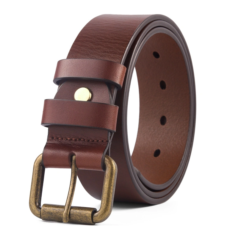 Real Leather Roller Pin Buckle Belt Vintage Waist Belt for Man