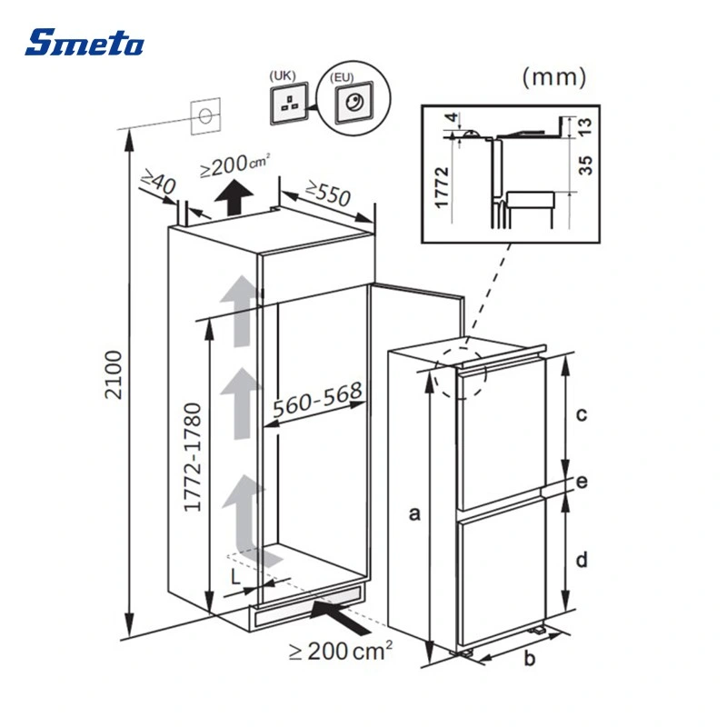 Smeta OEM 240L Color Blanco Cocina de estilo moderno incorporada Nevera congelador