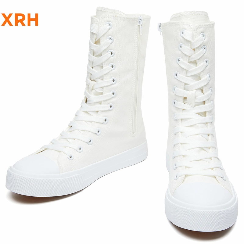 High Cut Blank White Lace up Canvas Shoes for Women