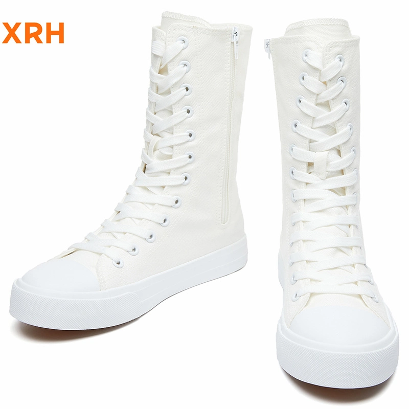 Sapatilhas High Cut em Branco Lace up Canvas para mulher