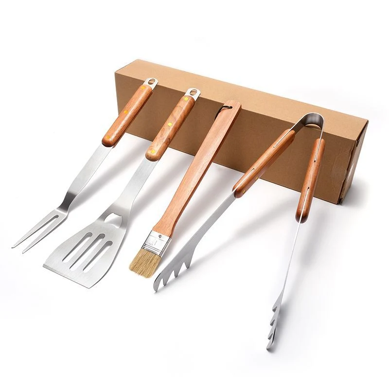 Cadeau de cuisson Grill Heavy Duty Accessoires Outils de cuisson ensemble poignée en bois Ustensiles de barbecue