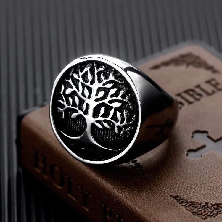 High Grade Quality 316L Titanium Steel Black Oil Filled Rings The Tree of Life Patterns Ring