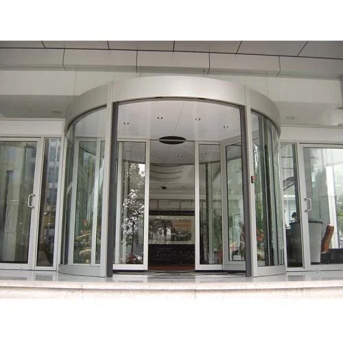 Security Revolving Door Tempered Glass Sliding Door Aluminum Frame Stainless Steel Cladding Rotating Doors