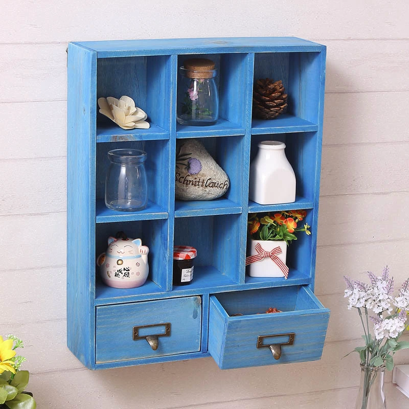 Custom Wall Hanging Shelving Retro Grid Storage Decorations Display Small Cabinets