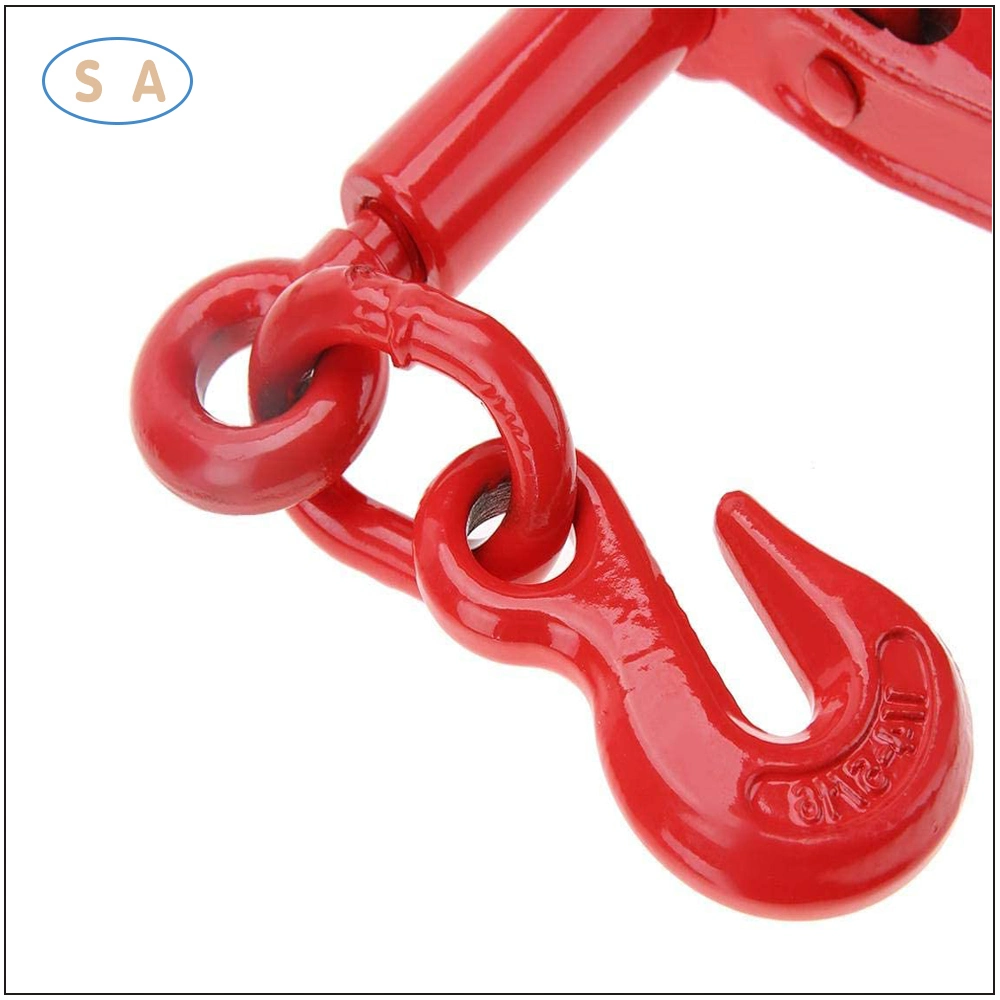 Red Painted Ratchet Type Load Binder with Grap Hooks