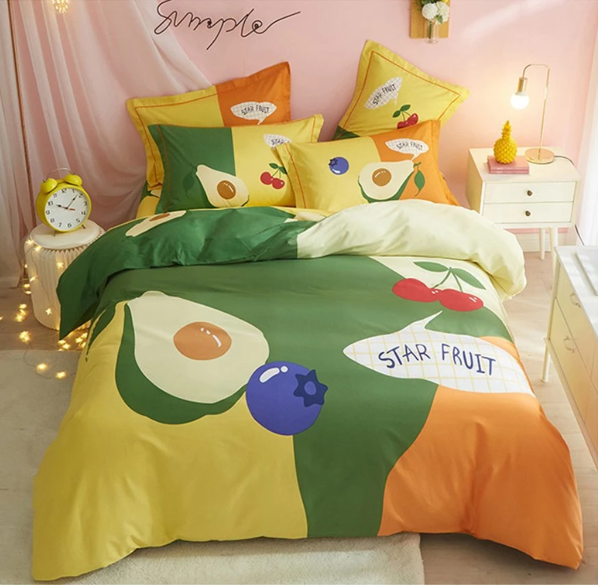 Cartoon Fruit 100% Polyester Home Textile Pigment&Disperse Printed Fabric Bed Sheets China Factory Polyester Microfiber Fabric Armenia 90GSM 75D/96f