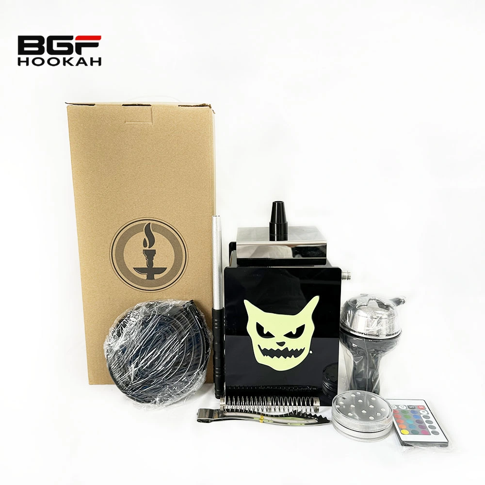 Wholesale/Supplier Good Quality 25cm Black Demon Pattern Portable Hookah Set with LED Light