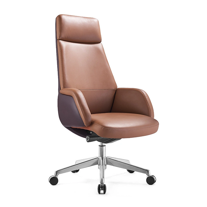 Chaise de bureau pivotante en cuir véritable exécutif ergonomique à dossier haut moderne